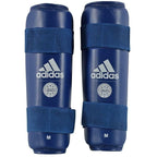 Blå Adidas WAKO benskydd för kickboxning som skyddar både skenben och fot