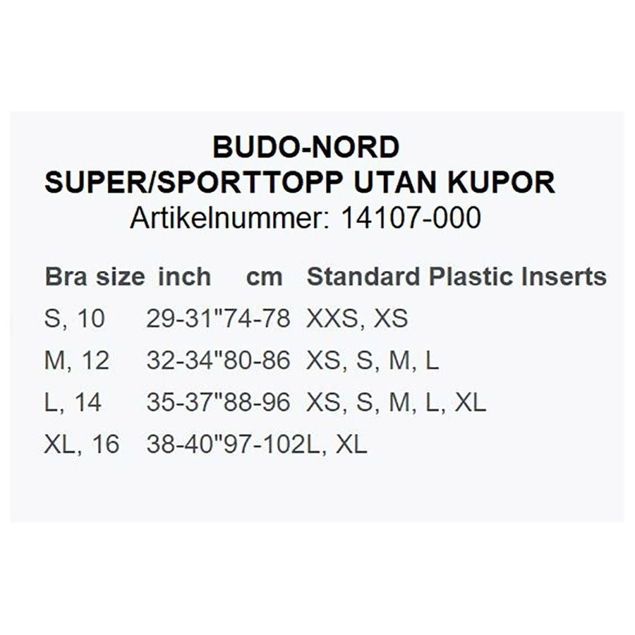 Storleksguide för Budo-Nord Sporttopp Utan kupor - Vit
