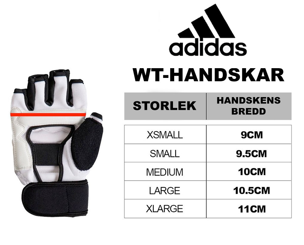 Storleksguide för Adidas WT Fighter taekwondohandskar
