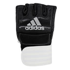 Svarta och silverfärgade Adidas Speed Fight MMA-handskar med stabil kardborrestängning