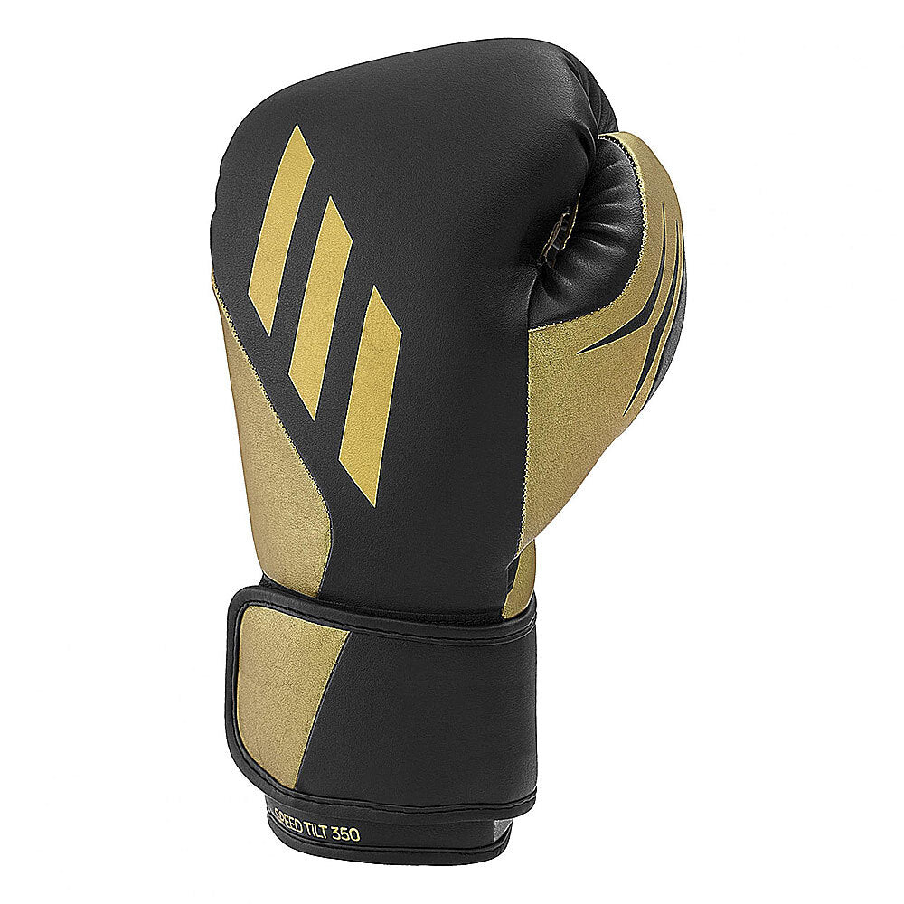 Svarta och guldfärgade Adidas Speed Tilt 350V boxningshandskar med TILT-teknik för handledsstöd