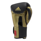Svarta och guldfärgade Adidas Speed Tilt 350V boxningshandskar med rejäl kardborrerem