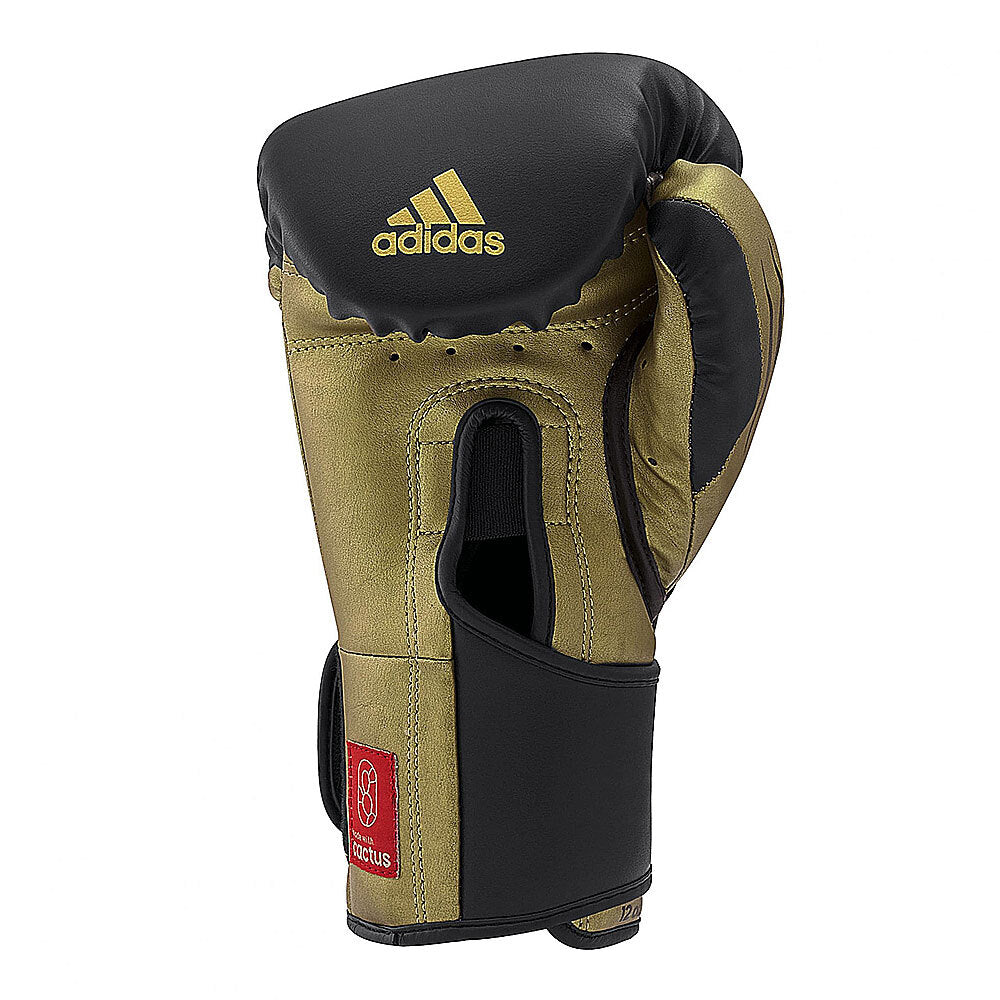 Svarta och guldfärgade Adidas Speed Tilt 350V boxningshandskar med rejäl kardborrerem