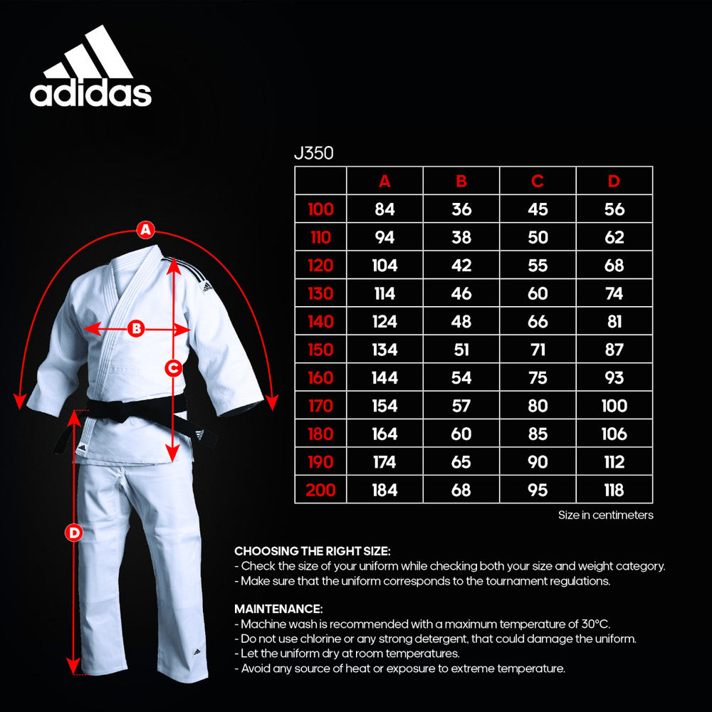 Storleksguide för Adidas Club J350 Judodräkt - Vit