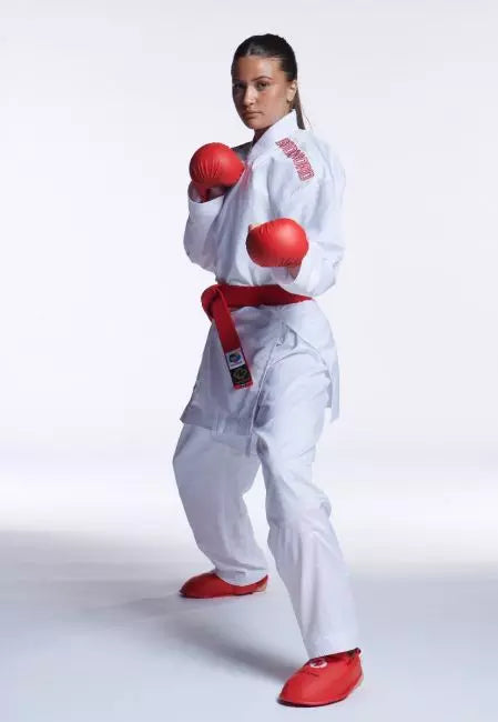 Vit Budo-Nord Premier League Competition WKF karatedräkt med förstärkt krage, ärm- och benslut