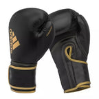 Svarta och guldfärgade Adidas Hybrid 80 boxningshandskar med AEROREADY-ventilation