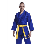 Blå Budo-Nord Kodomo judodräkt med jacka, byxa och vitt bälte