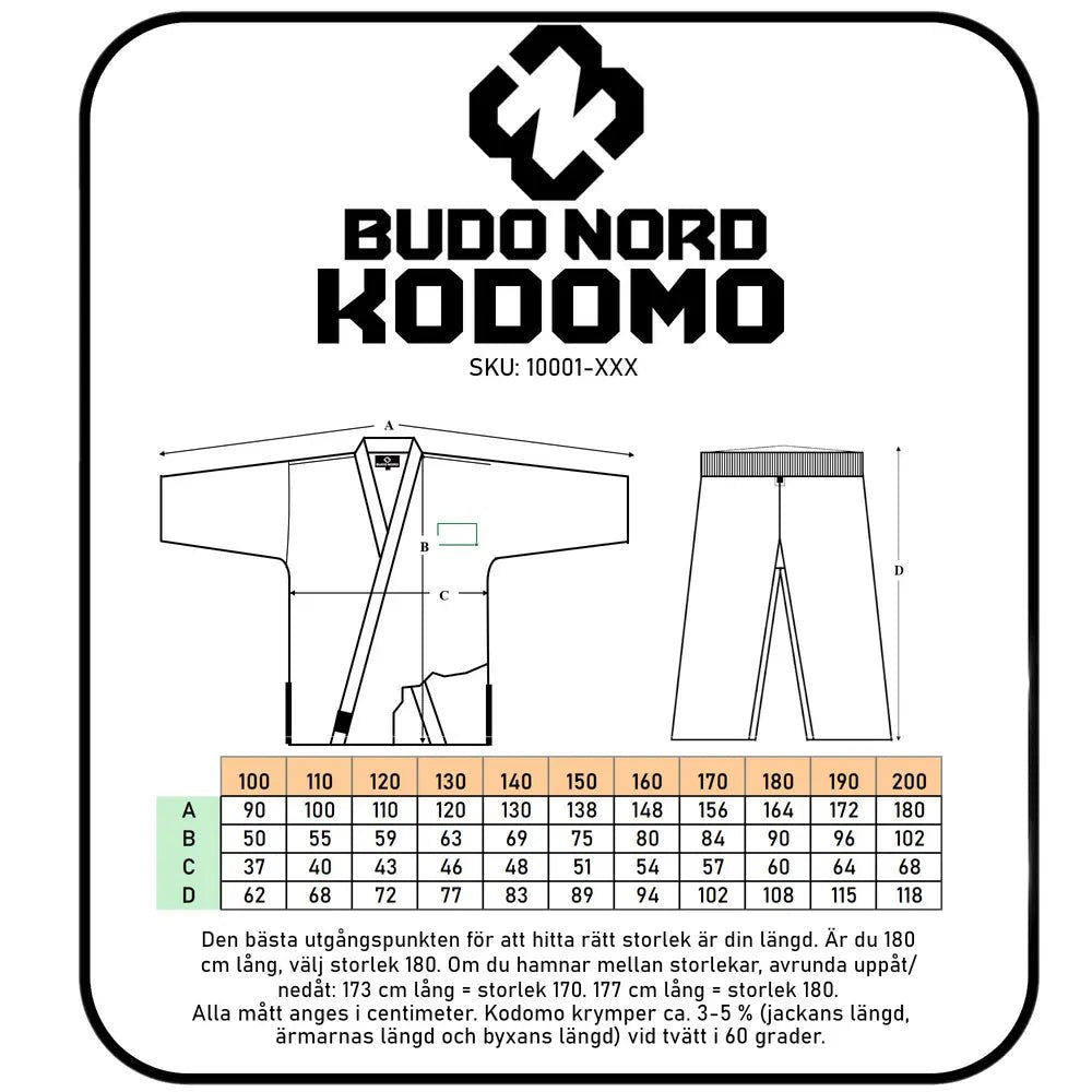 Storleksguide för Budo-Nord Judodräkt Kodomo - Blå