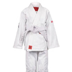 Vit Okami Hajimari BJJ-dräkt för barn i 100 % bomull med jacka i 280 gsm pearl weave