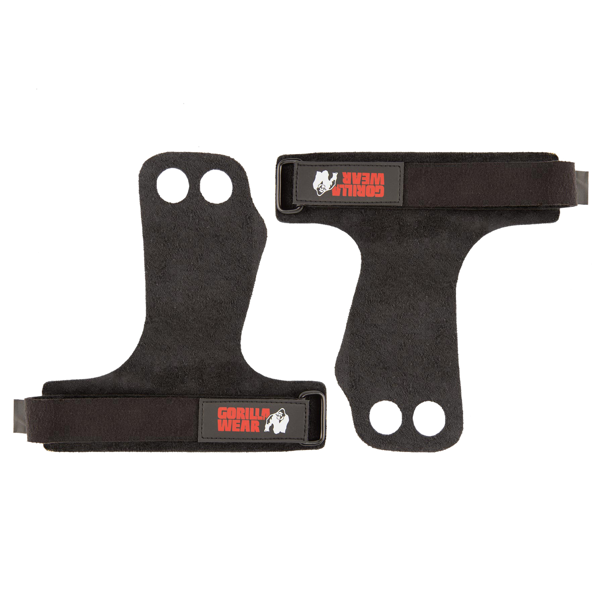 Gorilla Wear 2-Hole Leather Lifting Grips - Svart