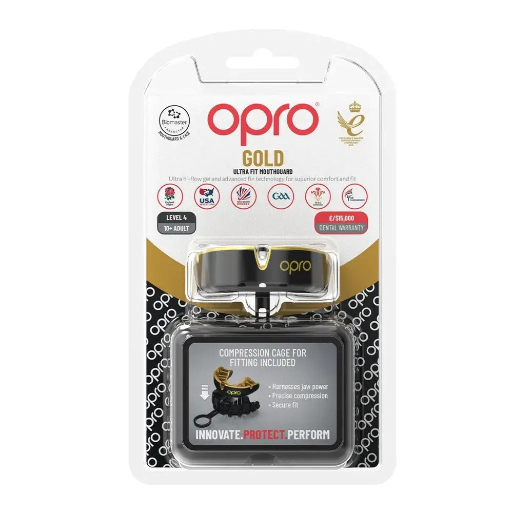 OPRO Self-Fit Gold tandskydd med antimikrobiell förvaringsask, fritt från BPA och latex