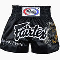 Svarta Fairtex BS0639 My Fortune thaishorts i polyestersatin, tillverkade i Thailand