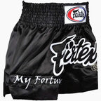 Svarta Fairtex BS0639 My Fortune thaishorts med sidoslitsar för sparkar och knän