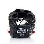 Svart och vitt Fairtex HG10 huvudskydd med snörning upptill och kardborre bak