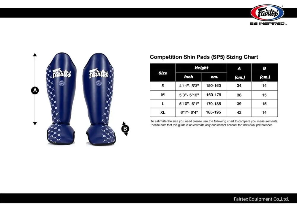 Storleksguide för Fairtex benskydd SP5 - Röd