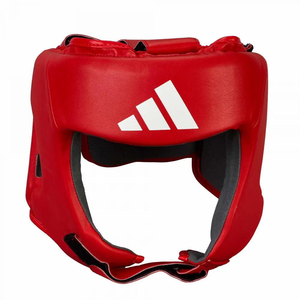 Rött Adidas IBA huvudskydd som är matchgodkänt för IBA-boxning