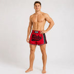 Röda och svarta Fairtex BS1703 thaishorts med sexradig resårmidja