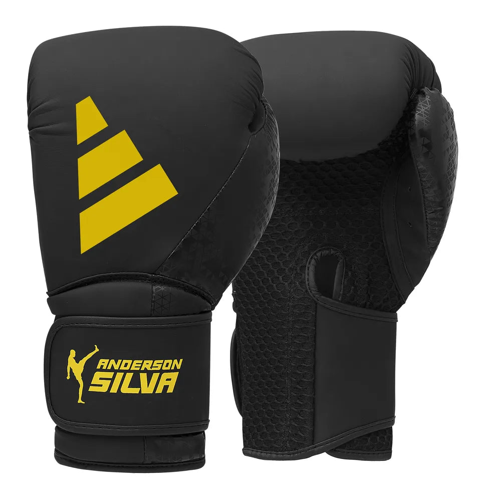 Adidas Silva 50 boxningshandskar i svart, gult och camo med slitstark PU-utsida och mjukt foder