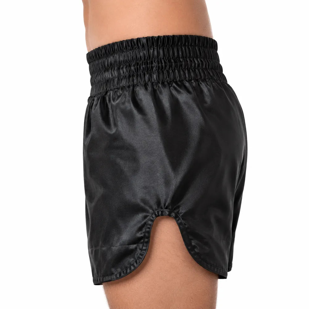 Svarta och silverfärgade Budo-Nord Fight Gear TS2 thaishorts med bred resår och justerbar dragsko