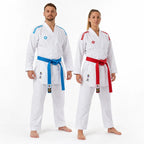 Vändbar röd och blå Budo-Nord Toshi WKF karatedräkt för kumite, med ventilationszoner