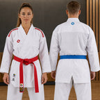 Vändbar röd och blå Budo-Nord Toshi WKF karatedräkt i snabbtorkande polyester som inte krymper