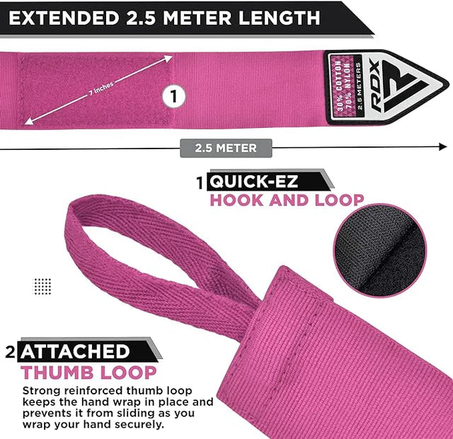 RDX Hand Wraps 2,5 m - Rosa