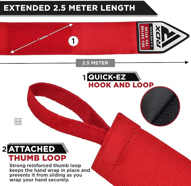 RDX Hand Wraps 2,5 m - Röd
