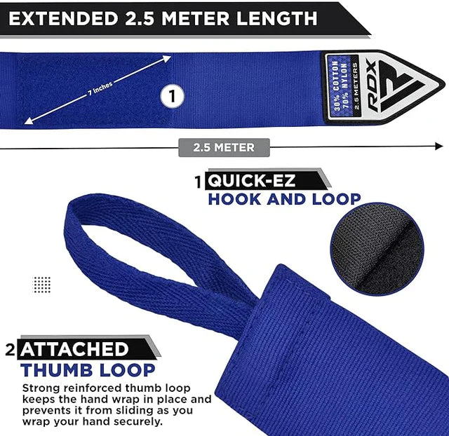RDX Hand Wraps 2,5 m - Blå