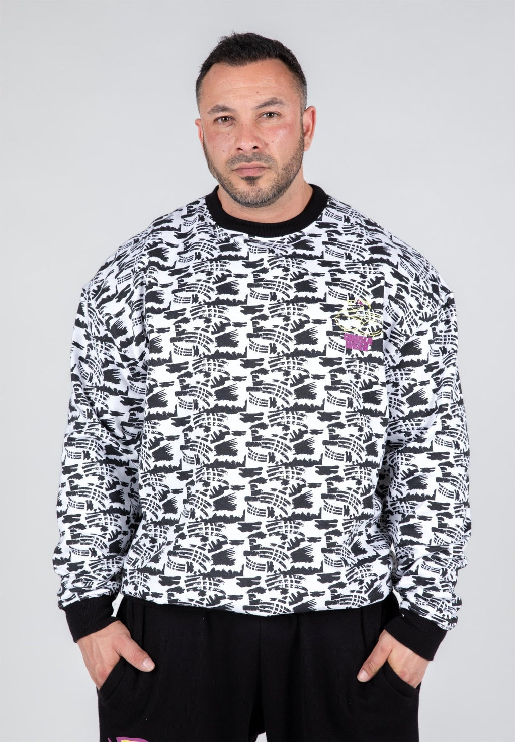 Vit och svart oversized sweatshirt i 100 % bomull, Gorilla Wear Legacy