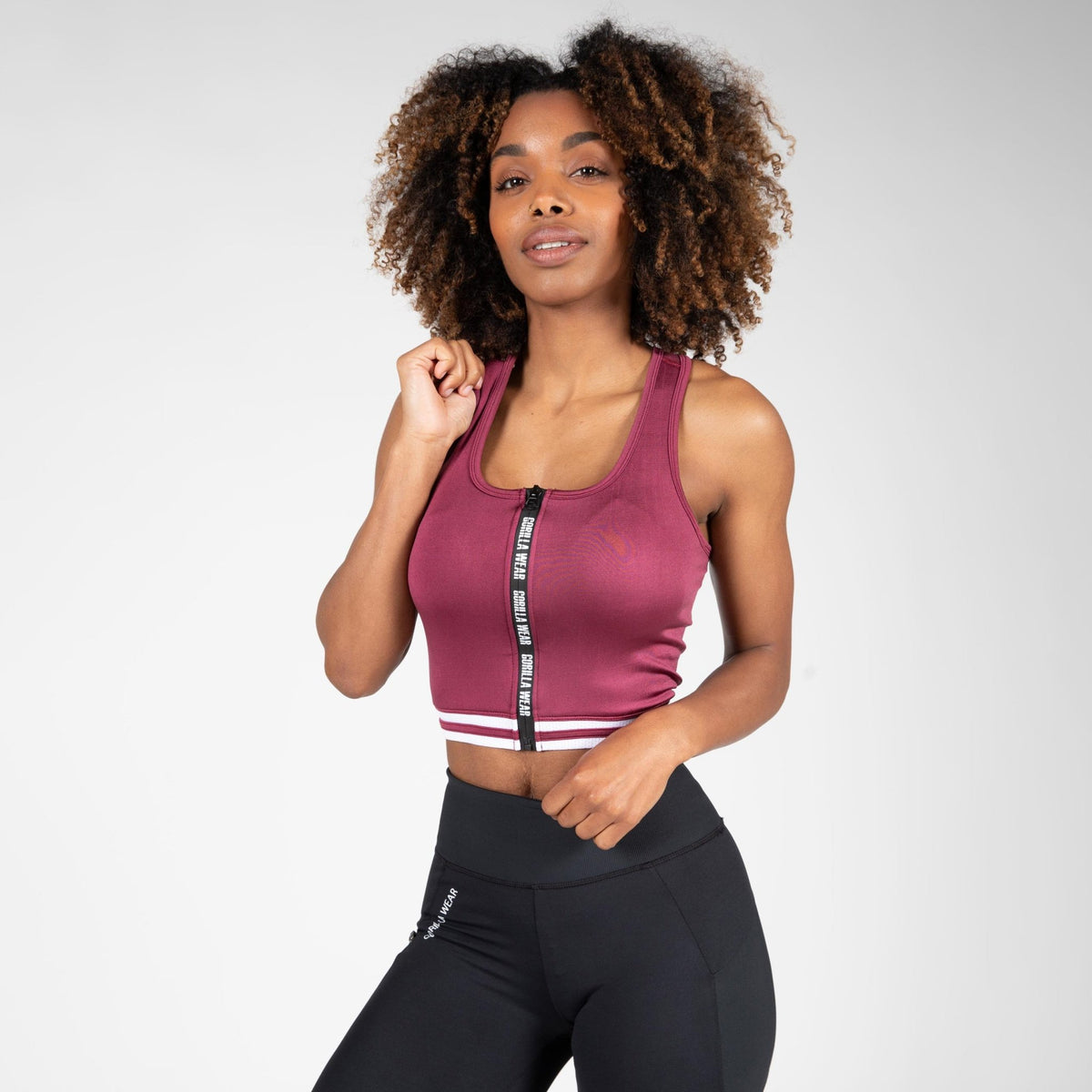 Gorilla Wear Mesa Zip Front Crop Top - Burgundy Red - Gorilla Wear | Kraft & Kontroll