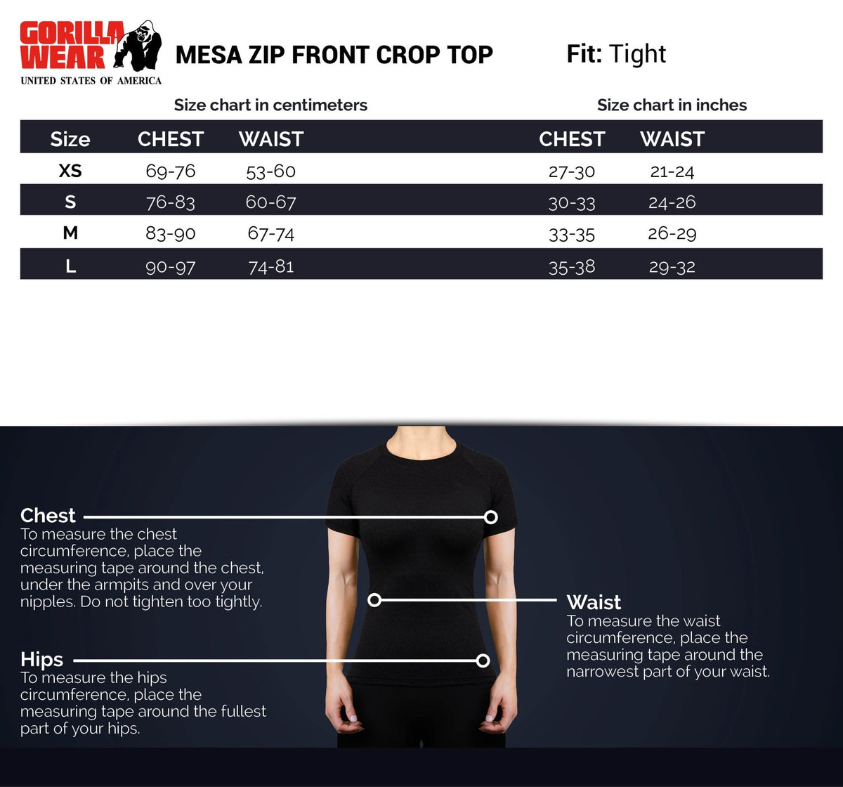 Gorilla Wear Mesa Zip Front Crop Top - Svart - Gorilla Wear | Kraft & Kontroll